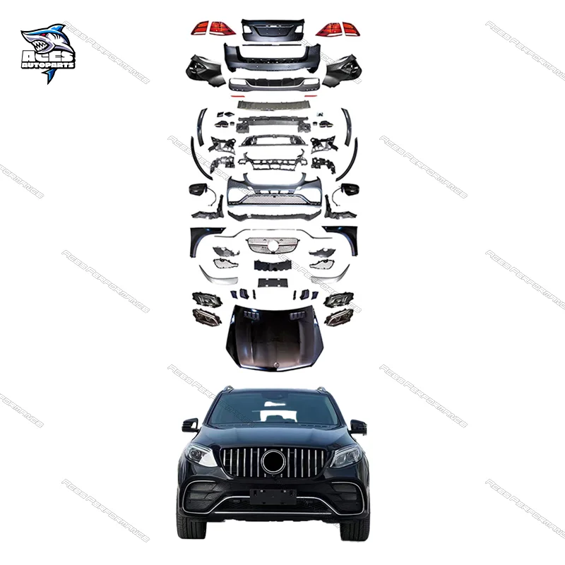 New Arrived Car Body Kit for Mercedes ml W164 Upgrade 2019 W166 GLE63 AMG Car Bumpers Fenders Hood Taillight W164 Headlight