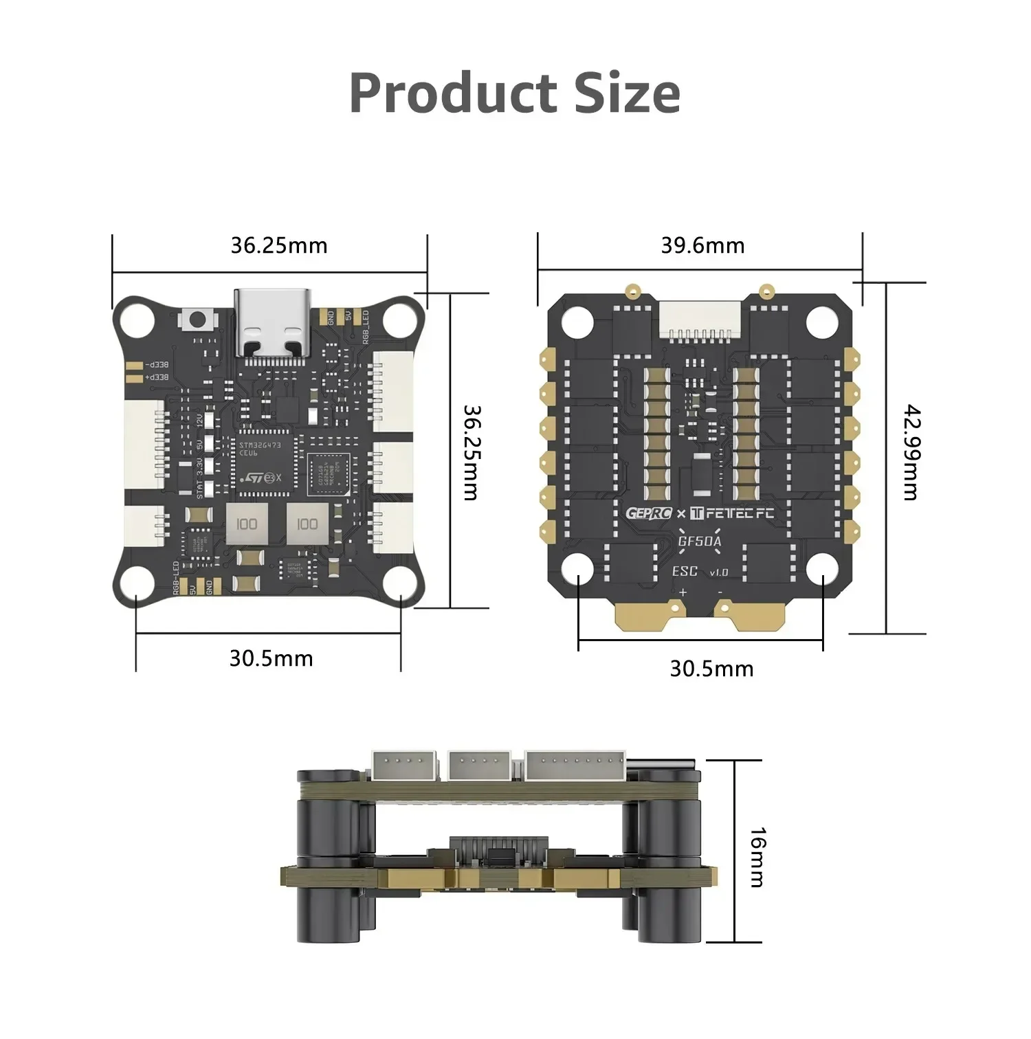 GEPRC Fettec G4 Alpha GF50A FPV Stack G473 FC FETTEC S2M Dshot2400 & 50A 4IN1 ESC voor FPV Freestyle Drones