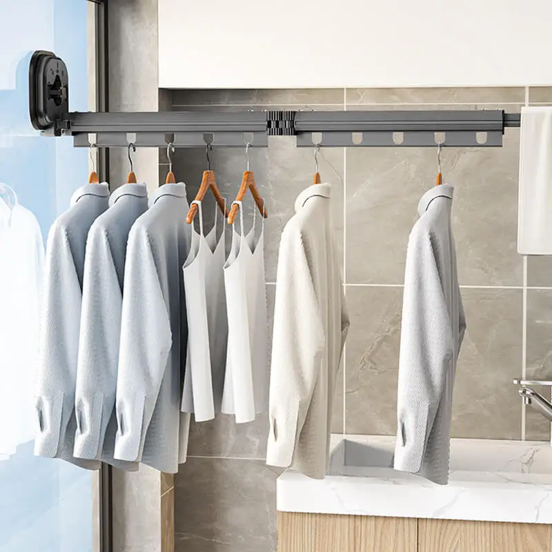 Imagem -02 - Folding Clothes Drying Rack com Ventosa Retrátil 3-fold Extensão Pólo Wall Mount Reutilizável