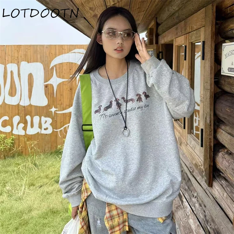 

LOTDOOTN American Sle Oversize Уличная одежда Повседневная толстовка с капюшоном Свободные осенние топы в стиле Харадзюку с длинными рукавами Шикарные женские толстовки в стиле Харадзюку