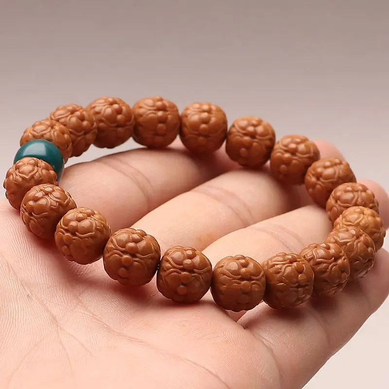 Natural Monkey Walnut Hand Carved TwinCrafts Single Circle PrayerBeads Bodhi Women's Bracelet