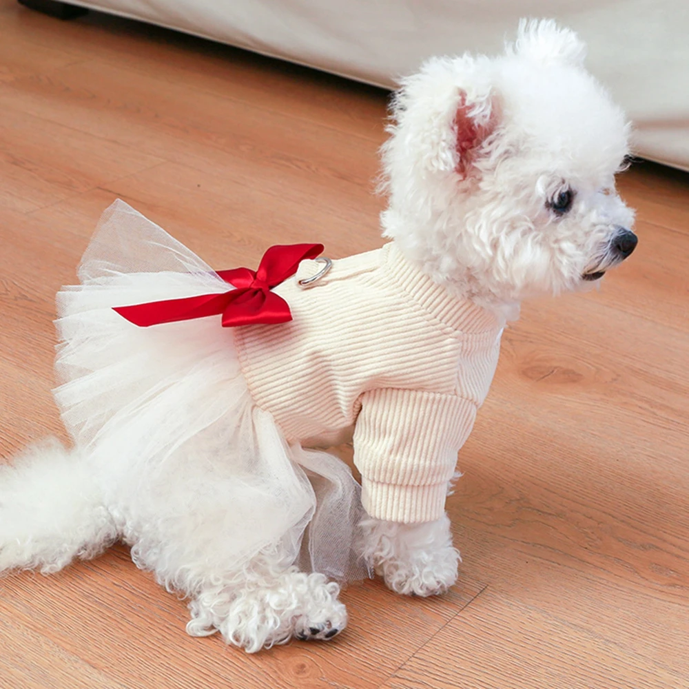 Dog Dress for Small Pomeranian Girl Dress for Cat Princess Bow Skirt Pet Clothes Coat Puppy Sweater Pet Apparel Bowknot Dress