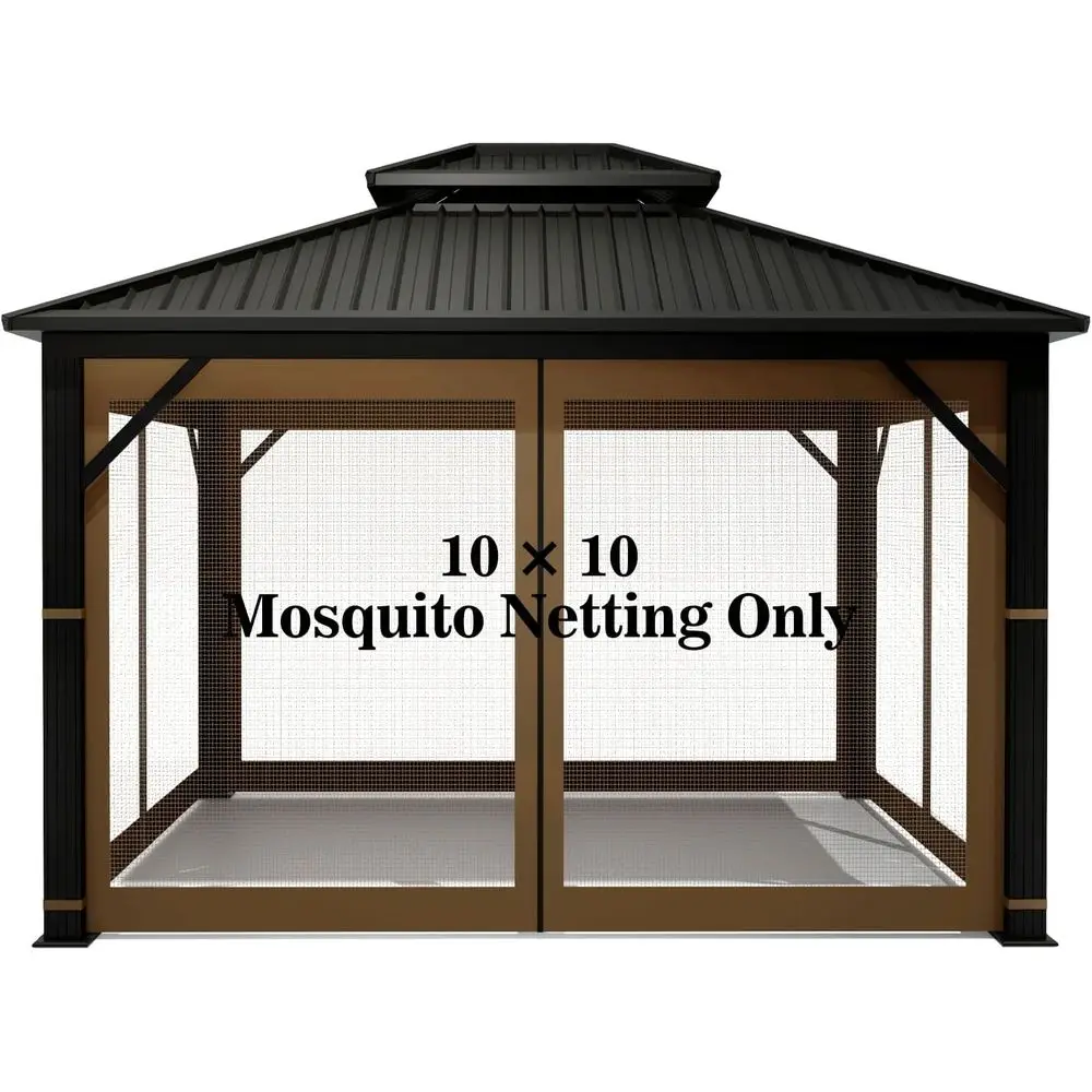 

10' x 10' Replacement Mosquito Netting for Outdoor Gazebos - 4-Panel Sidewall Curtain with Zipper, Brown
