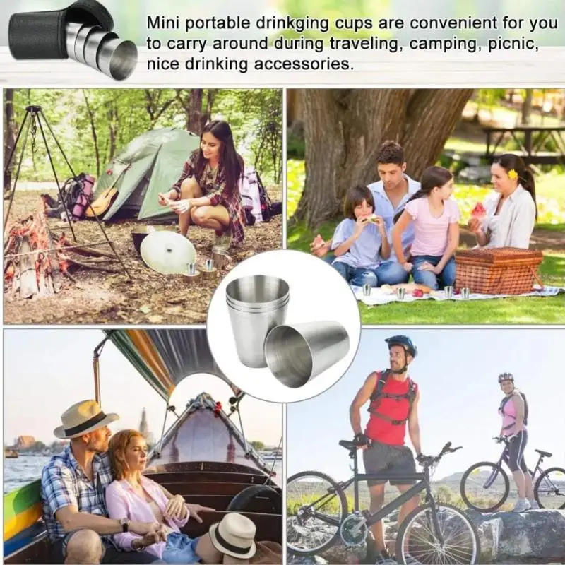 NEW 4pcs/Set Stainless Steel Glass Set Outdoor Small Glasses Set Travel Picnic Cup Set 30/70/170ml