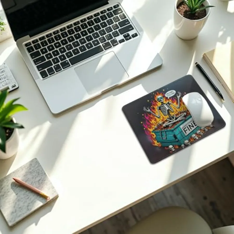 FUUNY Dumpster Fire Mouse Pad, I'm Fine It's Fine Everything is Fine Funny Gothic Skeleton Dumpster Fire Mouse Pad for Work Wir