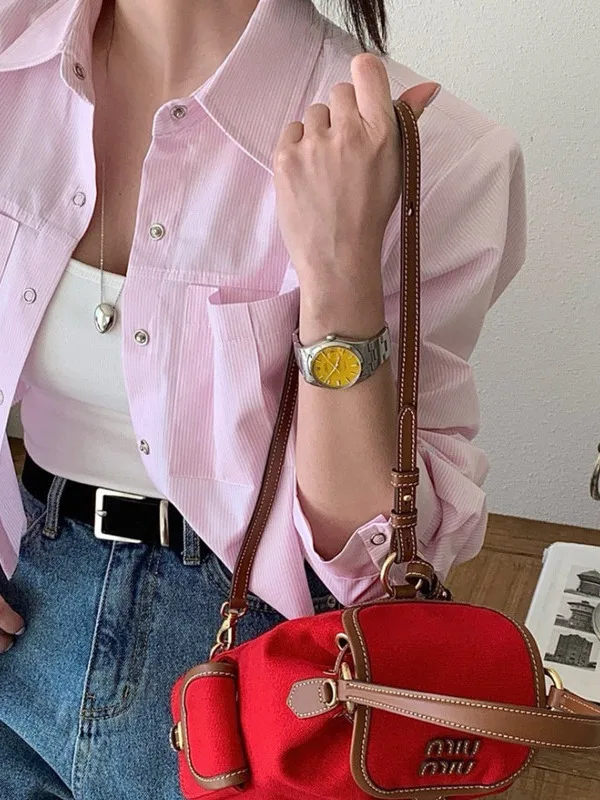 Retro Design Short Shirt Jacket Women's Single Button Turn-down Collar Fashionable Spring Clothing Korean Style Regular Fit