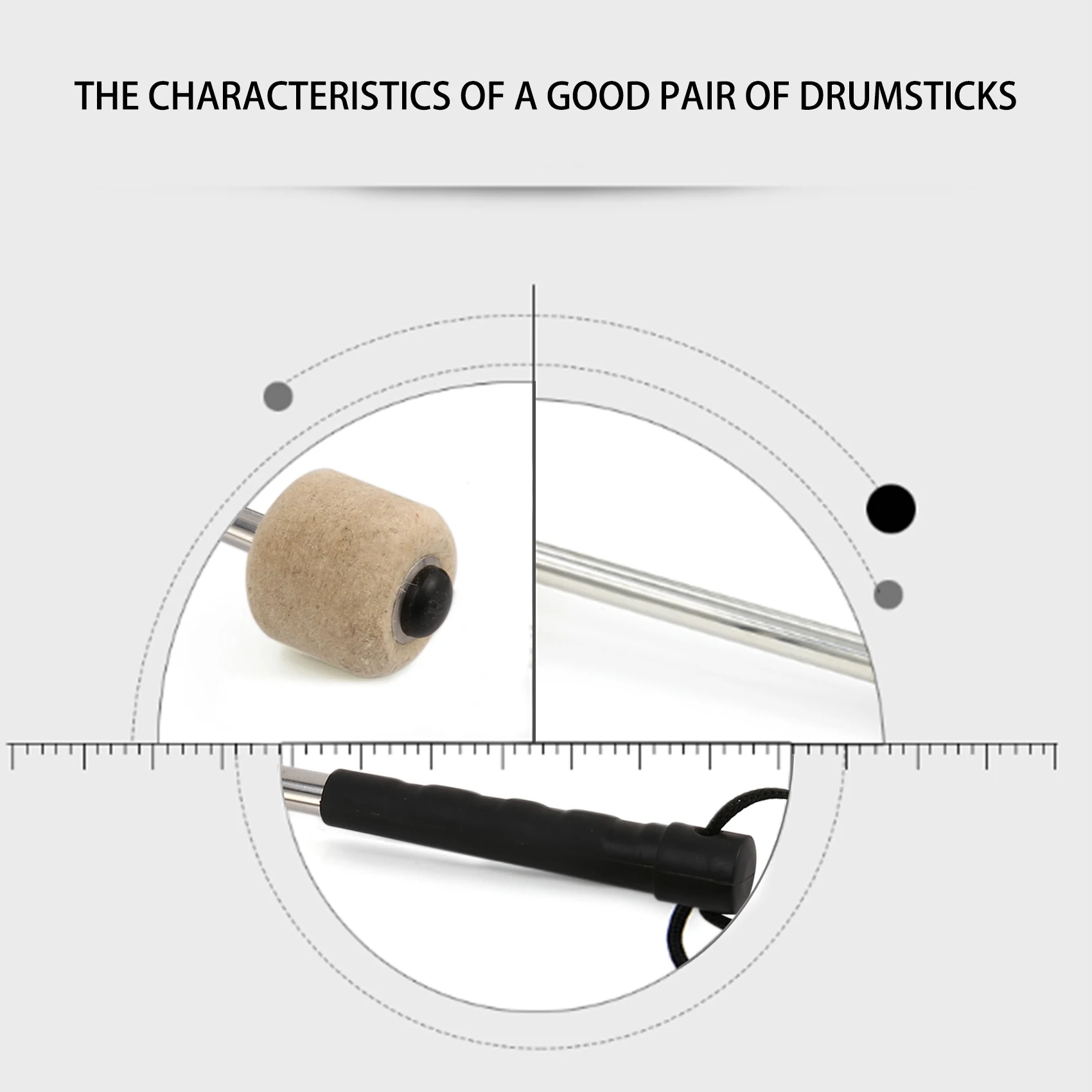 SDFC 2Pcs Drum Mallet Felt Head Percussion Mallets Timpani Sticks with Stainless Steel Handle,White