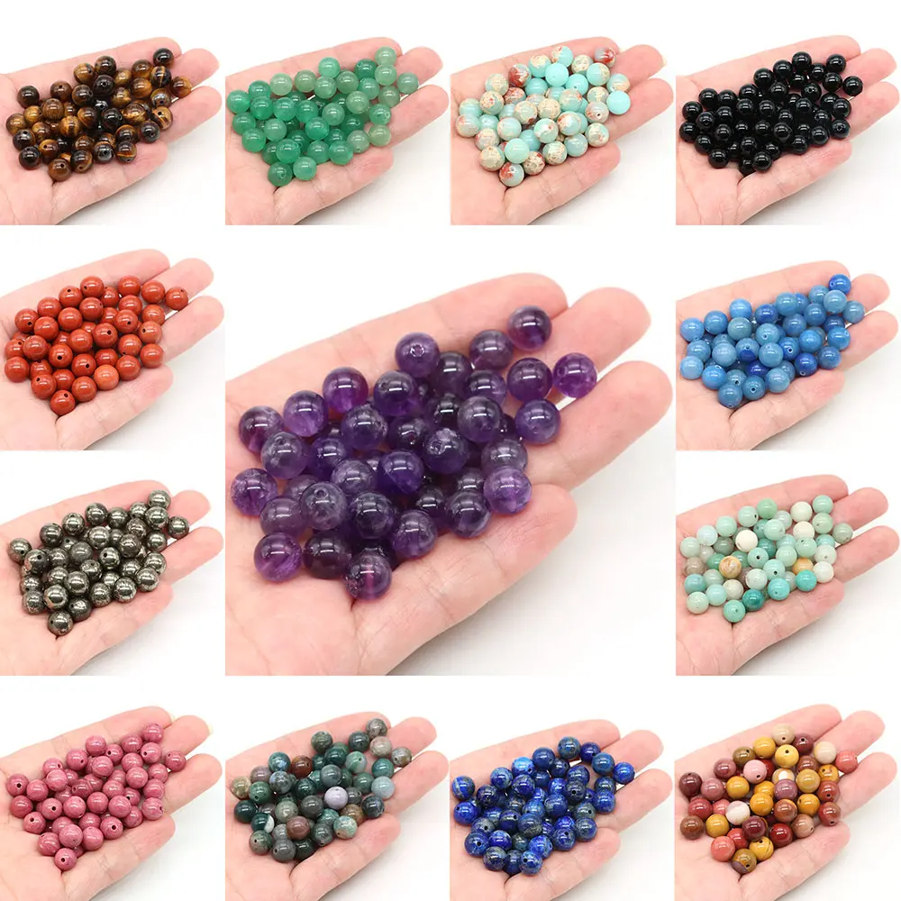 Perles en pierre naturelle de lave, améthyste, œil de tigre, Quartz, Agates, rondes, amples, pour la fabrication de bijoux, Bracelet, DIY, 4, 6, 8, 10mm