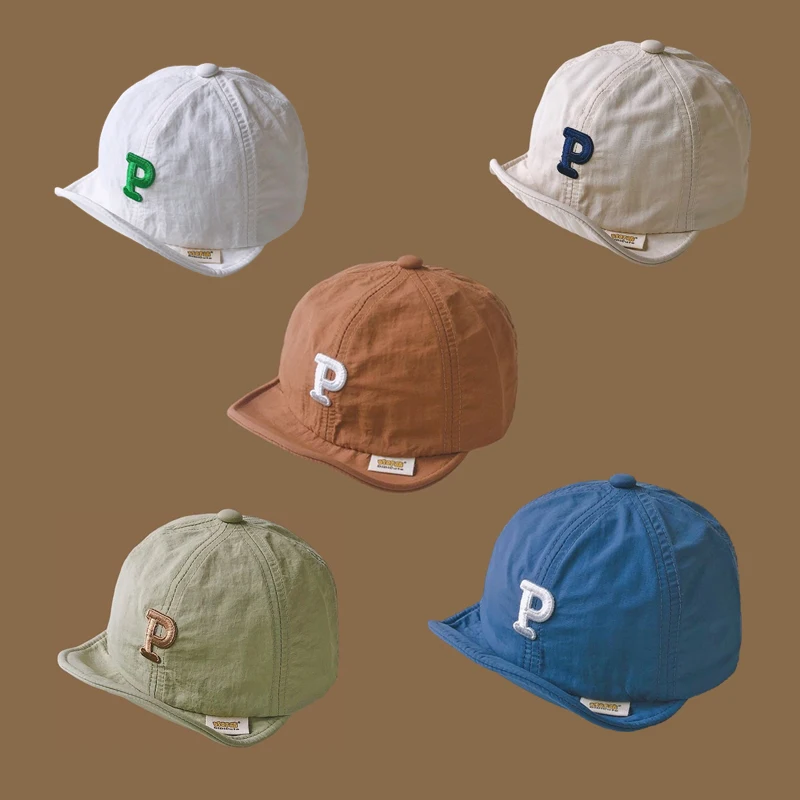 

P "letter baby baseball cap - fast drying single-layer fabric, breathable and soft, adjustable baby sun hat (0-24 months)