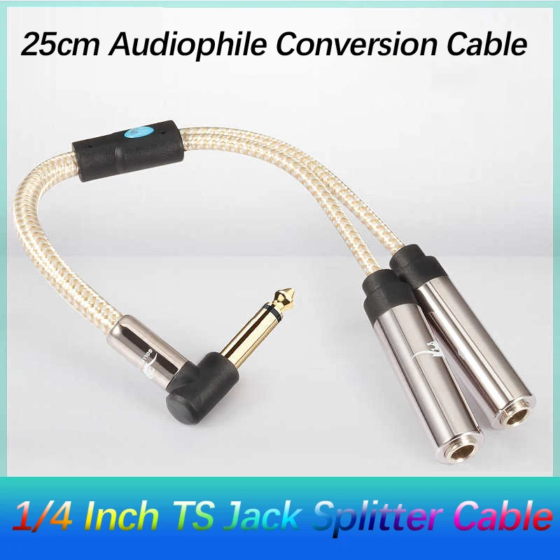 

25cm Audiophile Conversion Cable MONO 6.35mm to Dual 6.35mm Female for Microphone 1/4 Inch TS Jack Splitter Cable OFC Shielding