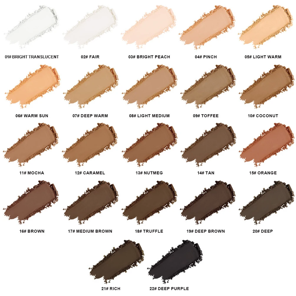 คอนซีลเลอร์โลโก้ที่กำหนดเองแป้งอัดแข็งฉลากส่วนตัว 22 สีกันน้ำกระจ่างใสยาวนานกันเหงื่อแต่งหน้าปราศจากการทารุณสัตว์