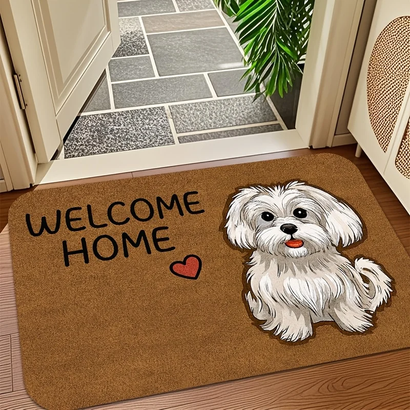 VIKAMA – paillasson de bienvenue imprimé cœur de chien maltais, Adorable, Durable, antidérapant, lavable en Machine, pour entrée, décoration de la maison