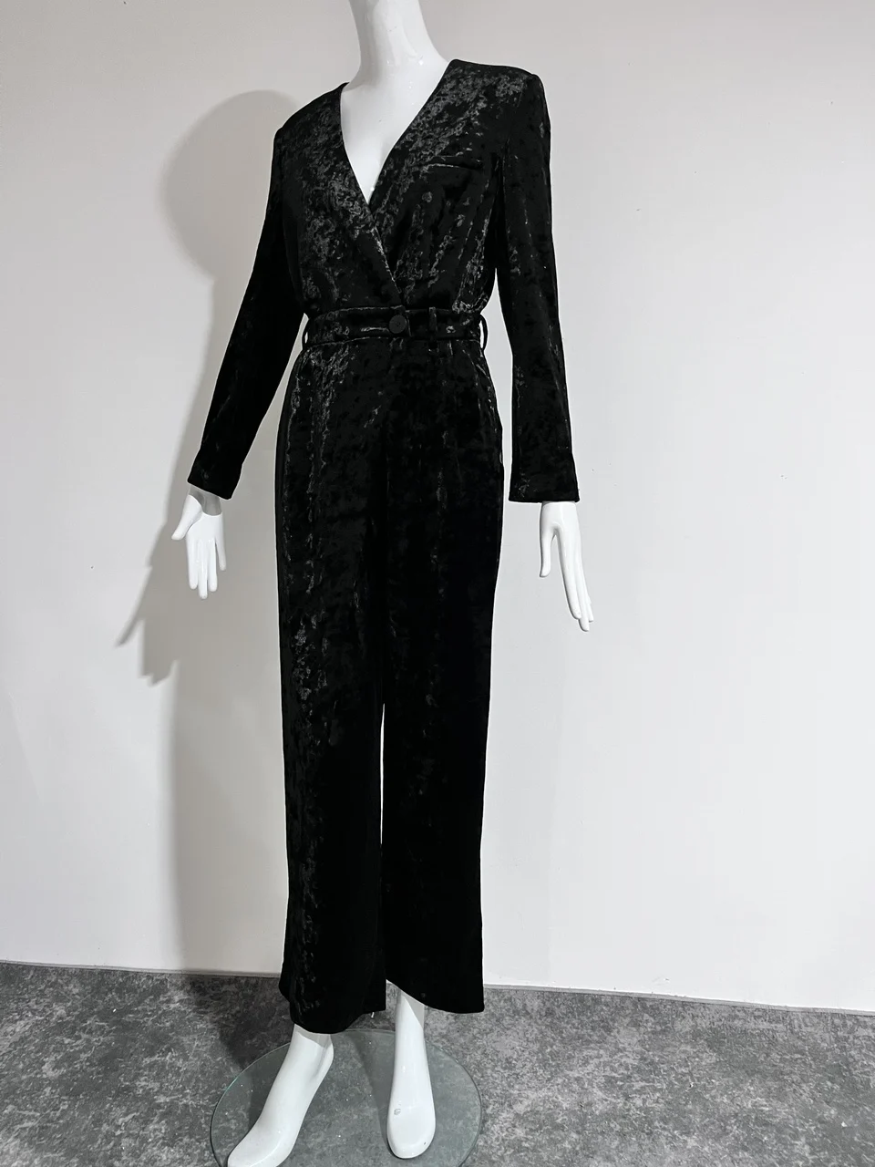 

Ele Bla Velvet High Waist Pants Women's Faion Spring Autumn New Sle Slimming Wide Leg Jumpsuit