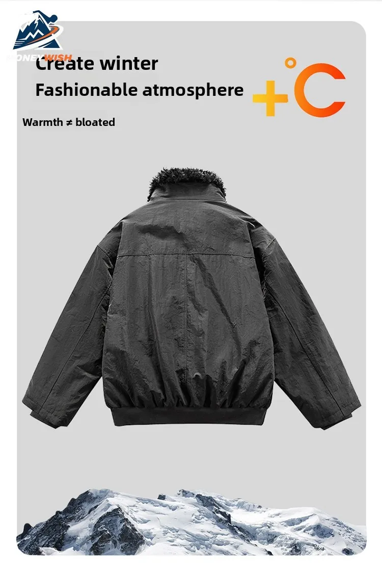 MONEYWISH أسفل سترة 2025 جديد ريترو متعدد الاستخدامات سميكة مكافحة الباردة الدافئة الصوف طوق معطف في الهواء الطلق الشتاء الرجال سستة أسفل معطف #2