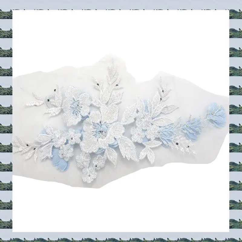 

ABQR 4X бисер горячее сверление кружева свадебные бисерные цветы вышивка патчи небесно-голубой