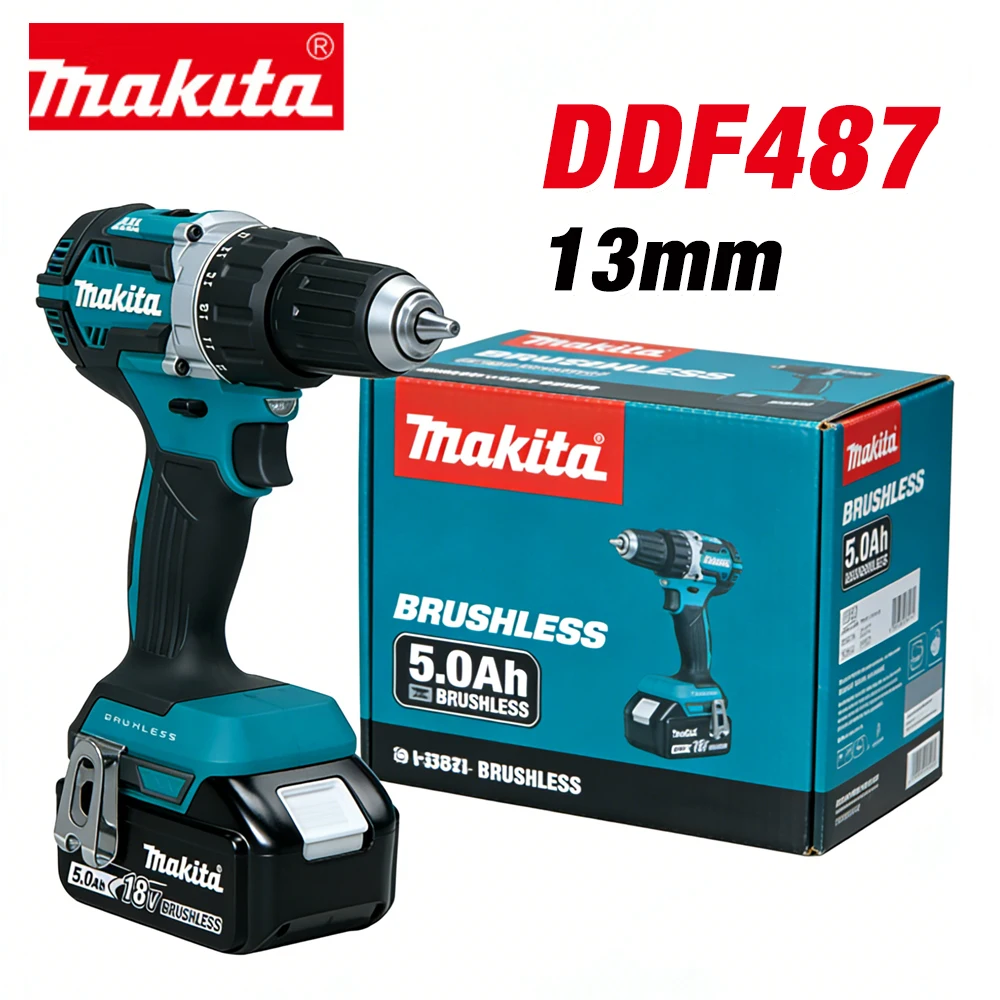 

Бесщеточная ударная дрель-шуруповерт Makita DDF487 13 мм, 18 В, литий-ионная, для дома, с высоким крутящим моментом, электрическая отвертка, аккумулятор Makita 18 В