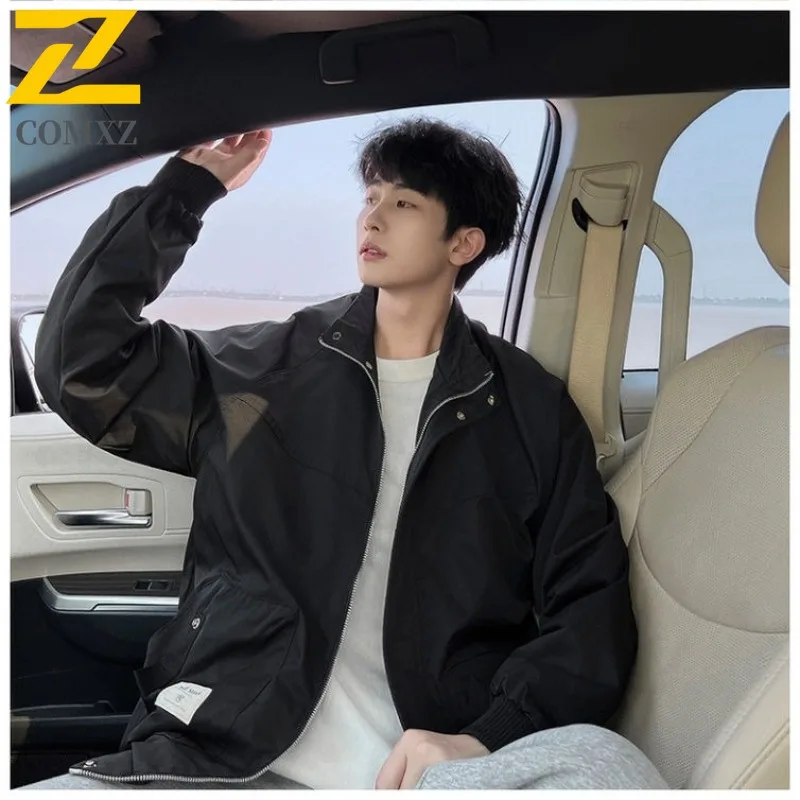 

COMXZ 2025 Mens Winter Stand Collar Workwear Jacket waterproof and windproof High Quality Plus Size Coat lightweight windbreaker