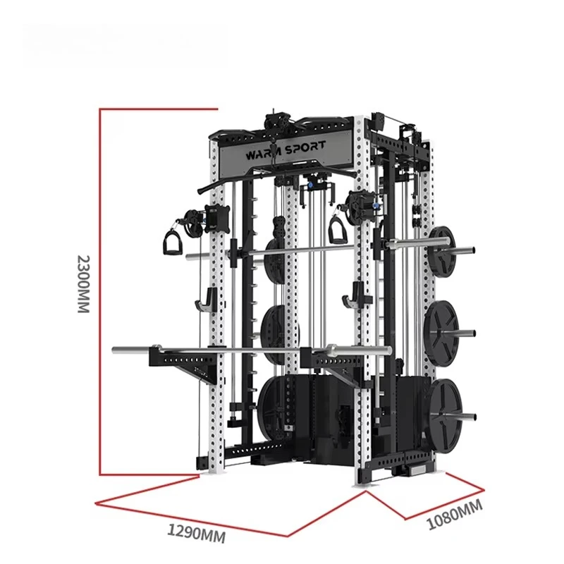 Gym Equipment Squat Rack Multi Function Station Cable Crossover Smith Machine with Chest Back Arms Workout Strength Training