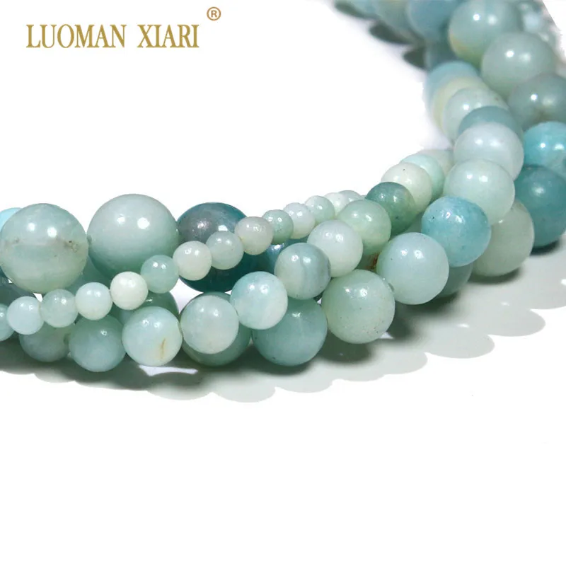 Groothandel Ronde Blauwe Amazoniet Natuursteen Ronde Losse Kralen Voor Sieraden Maken DIY Armband 4/6/8/10/12mm Strand 15.5\'\'