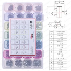 2800pcs 28Value SMD Chip Transistor Assortment Kit 2N2222 S8050 S8550 S9014 S9015 S9018 TL431 C1815 A42 2N7002 2SC1623 SI2301