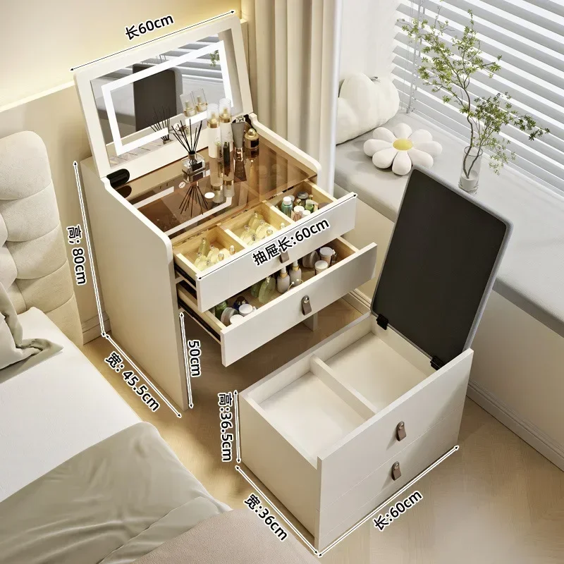 플립탑 거울과 조명이 내장된 화장대 세트, 작은 공간을 위한 대용량 수납 공간을 갖춘 컴팩트 화장대
