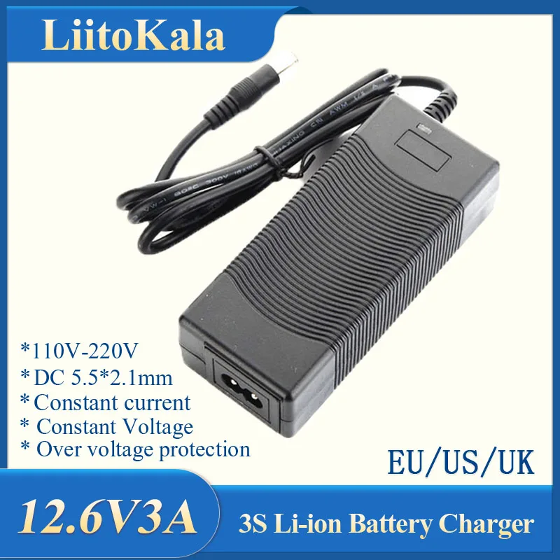 1-5pcs LiitoKala 3S 12.6V 3A 12V Power Supply lithium Battery pack Li-ion batterites Charger AC 100-240V Converter Adapter