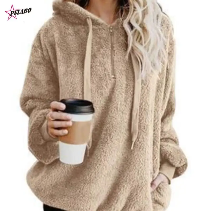 Pulabo Womens Sherpa Pullover Fuzzy Fleece Sweatshirt Oversized Hoodie Met Zakken Winter Hoodies Losse Jas Met Capuchon