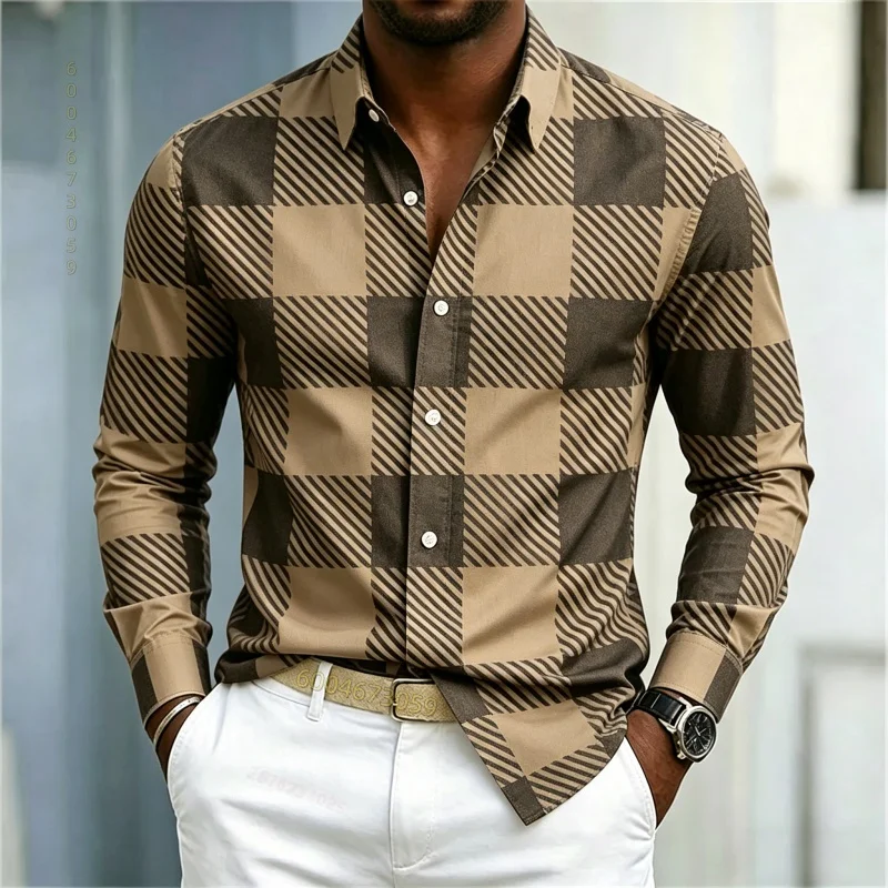 Men's High-Quality Red and Black Checkered Contrasting Shirt, Street Style Casual Slim Fit Shirt, Comfortable Men's Clothing