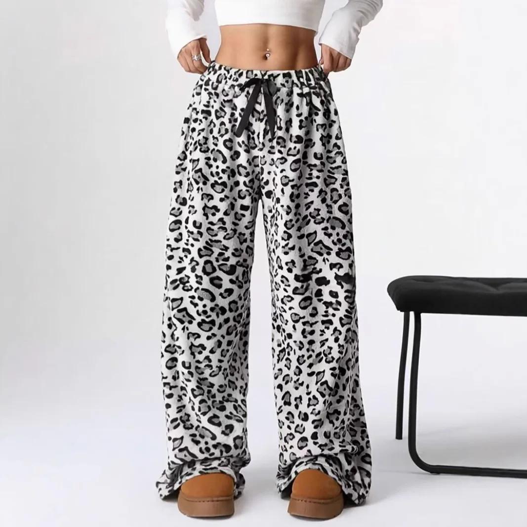 New Casual Pants Leopard Print Floor Trousers Straight Wide-leg Pants