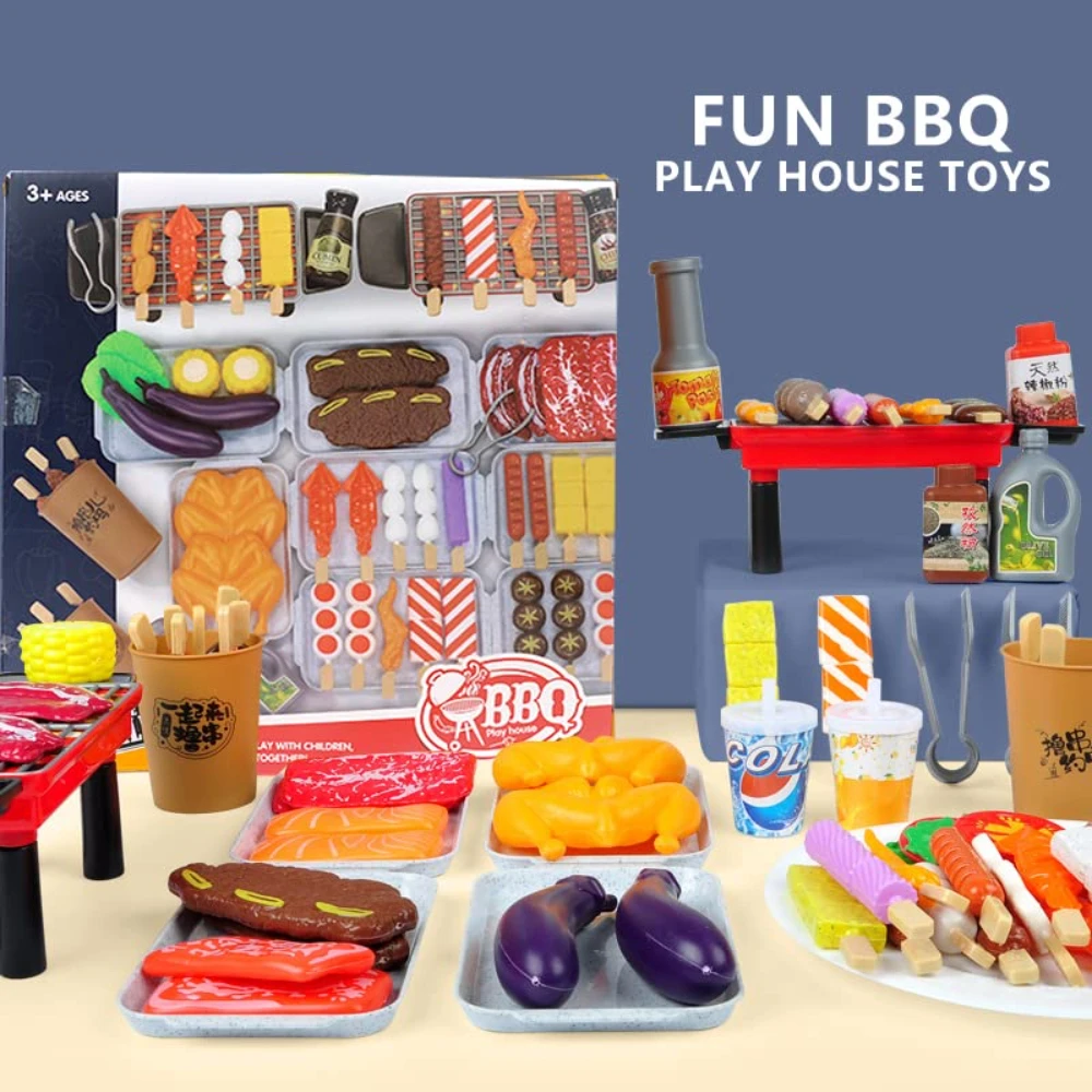 WizKidz BBQ Grill Playset Toy Barbecue Kitchen Cooking Set Interactive Grill Play Food Accessories for Kids Ages 3+ Cooking Toys