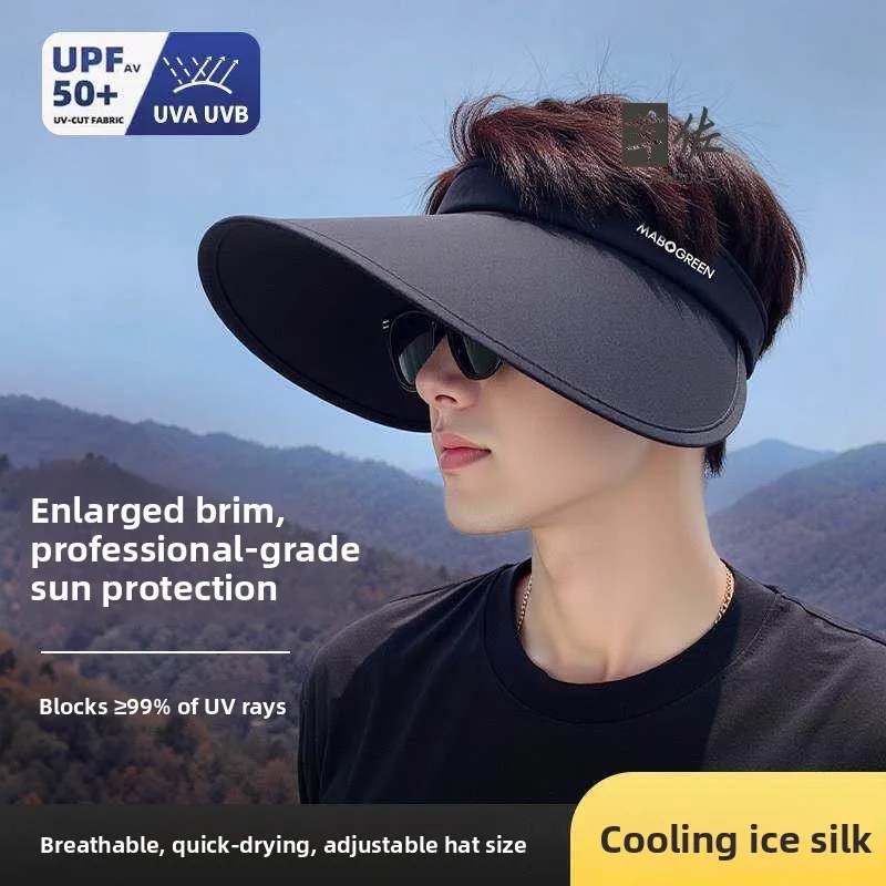 UV Protection Sun Hat for Men Casual Style Outdoor Special Use Anti UV2025 Empty Top Large Brim Hat Summer Travel Cap