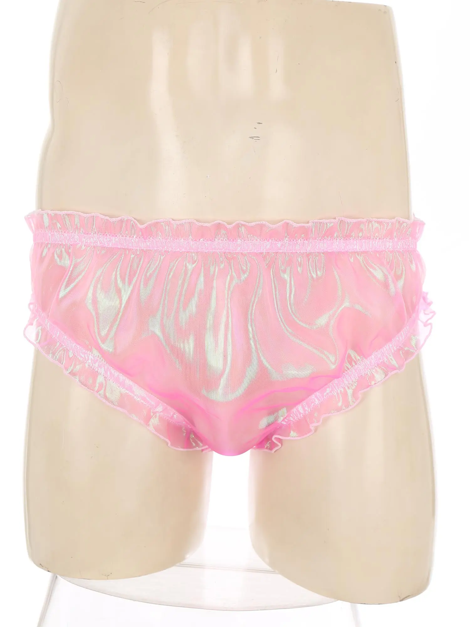

Adults Mens Briefs Sheer Holographic Organza Panties Sexy Ruffles See Through Underwear Crossdressing Party Costumes