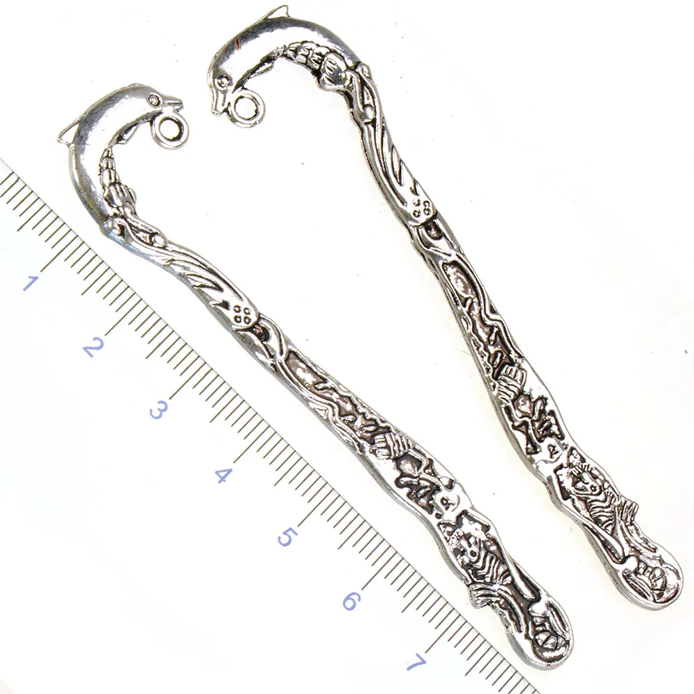 Wholesale 10pcs/bag Diy Crafts Bookmarks Book Tab School Office Gifts Tassels Charms Dolphin 80mm Zinc Alloy Jewelery Components