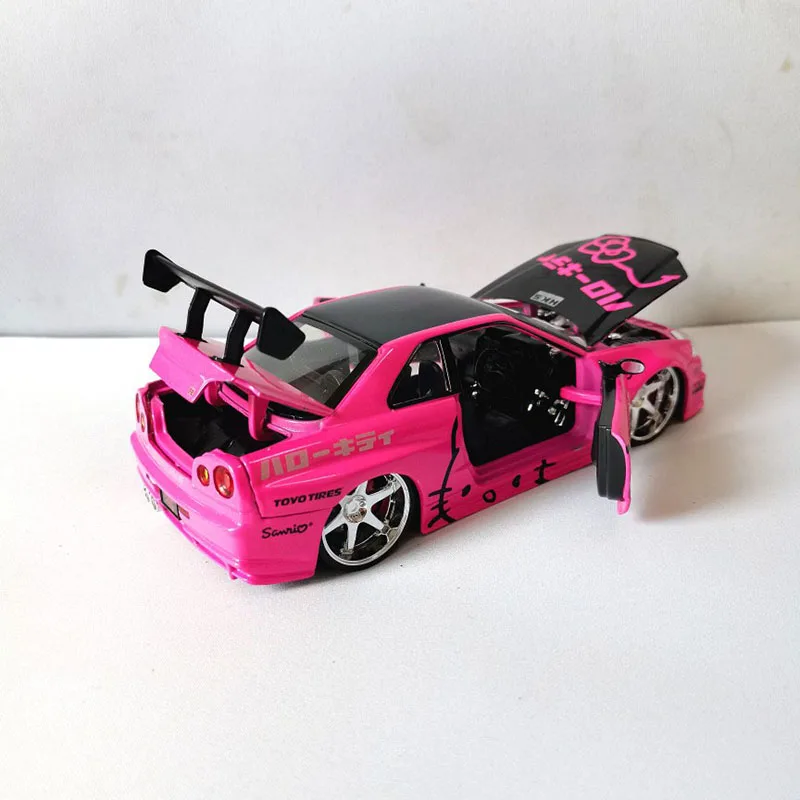 Diecast Alloy 1:24 Pink 2002 Skyline GTR R34 Car Model Adult Classic Collection Display Ornament Gift Souvenir