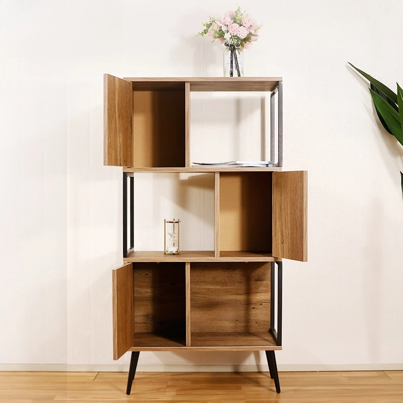 Bookcase shelves, multi-layer iron pipe particle board storage cabinets, living room