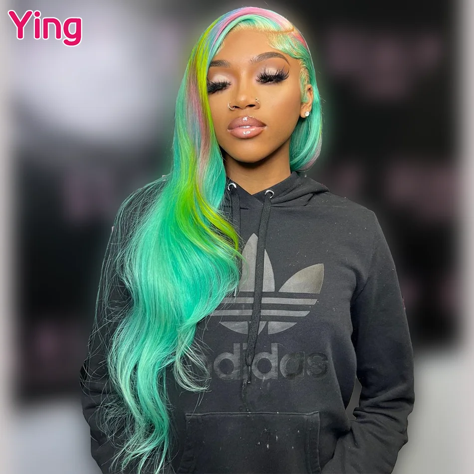 Ying Hair Green Pink Mixed Color Body Wave 13x4 Lace Front Wigs Pre Plucked Brazilian Remy 613  Blonde 13x6 Lace Frontal Wig