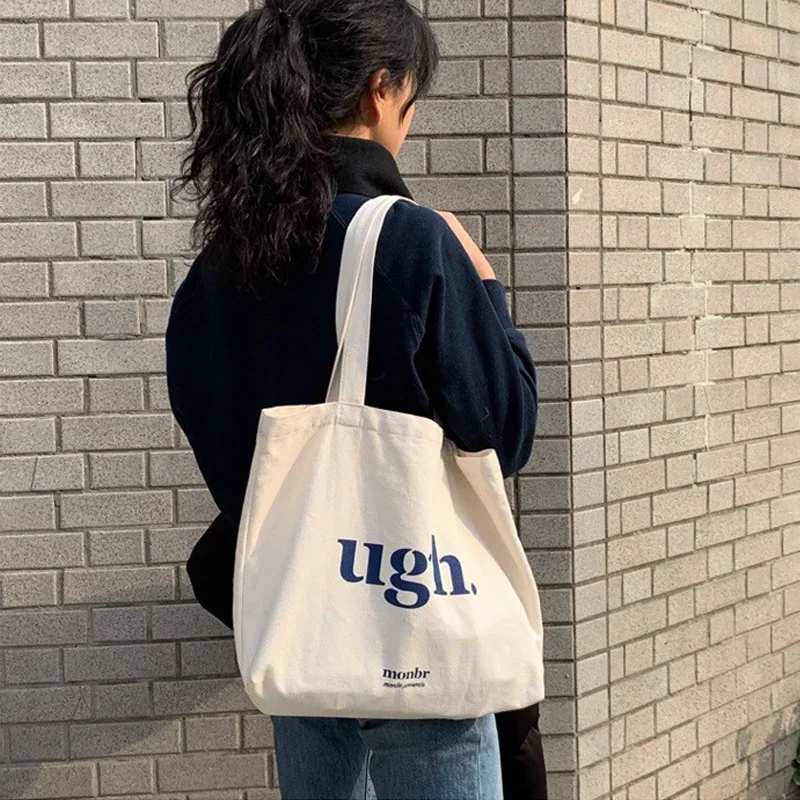 Borse a tracolla Casual di grande capacità Shopper Canvas Letter Fashion Harajuku Zipper Print Ulzzang borse Tote Bag da donna a buon mercato