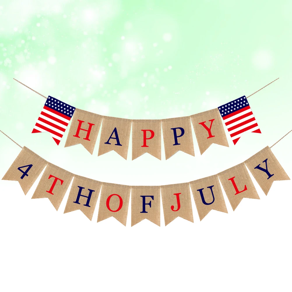 

4th of July Burlap Banner Swallowtail Flags Patriotic Garland Independence Day Decoration Background Props