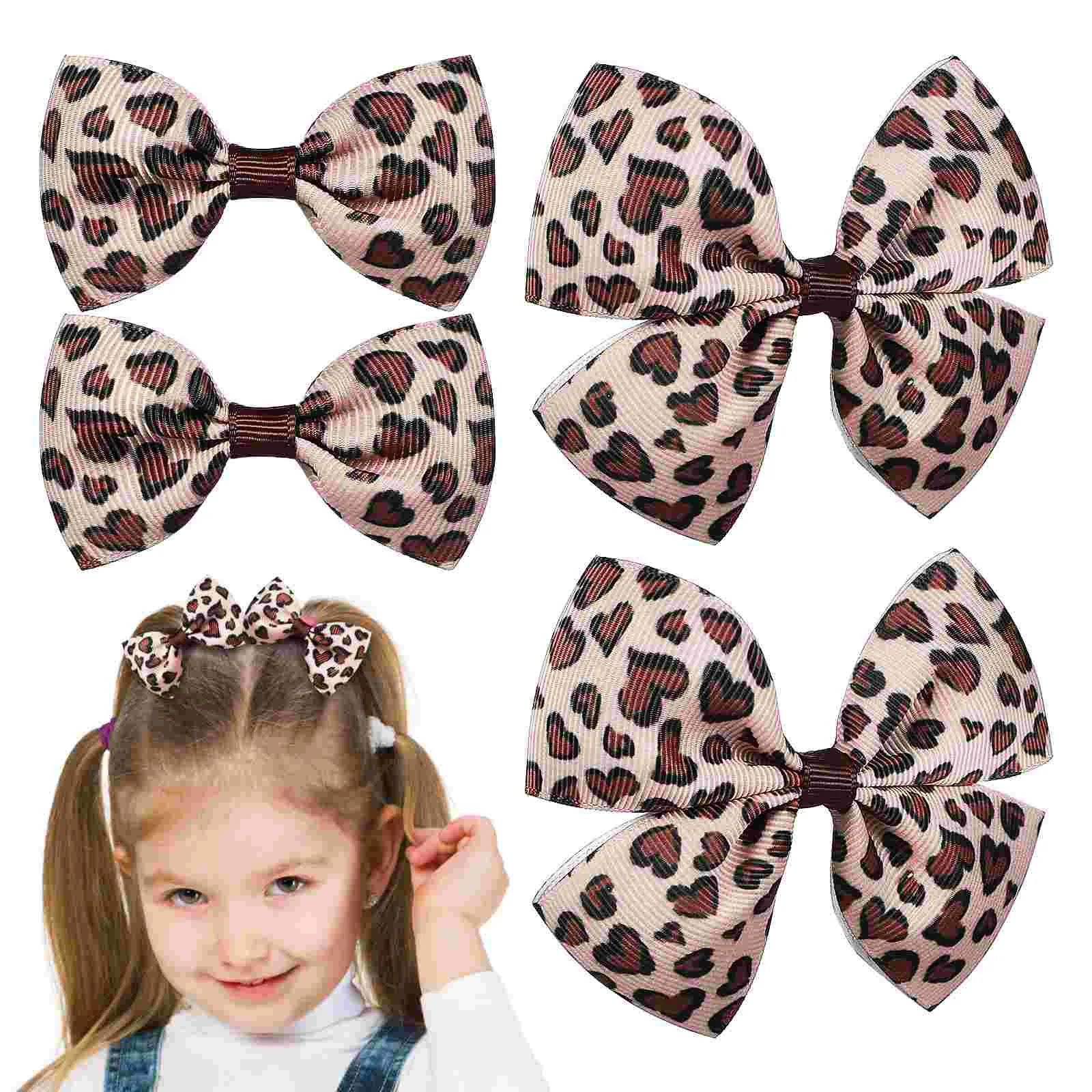 

4 Pcs Leopard Print Hairpin Bows Clips Baby Accessories Fabric For Child Barrettes