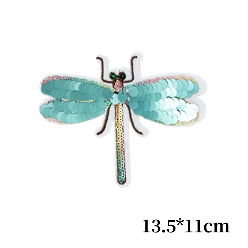 Embroidery Sequined Dragonfly Patches for Jeans,sequin Bee Appliques Badges Jackets,iron on cloth appliqued Beetle Patch