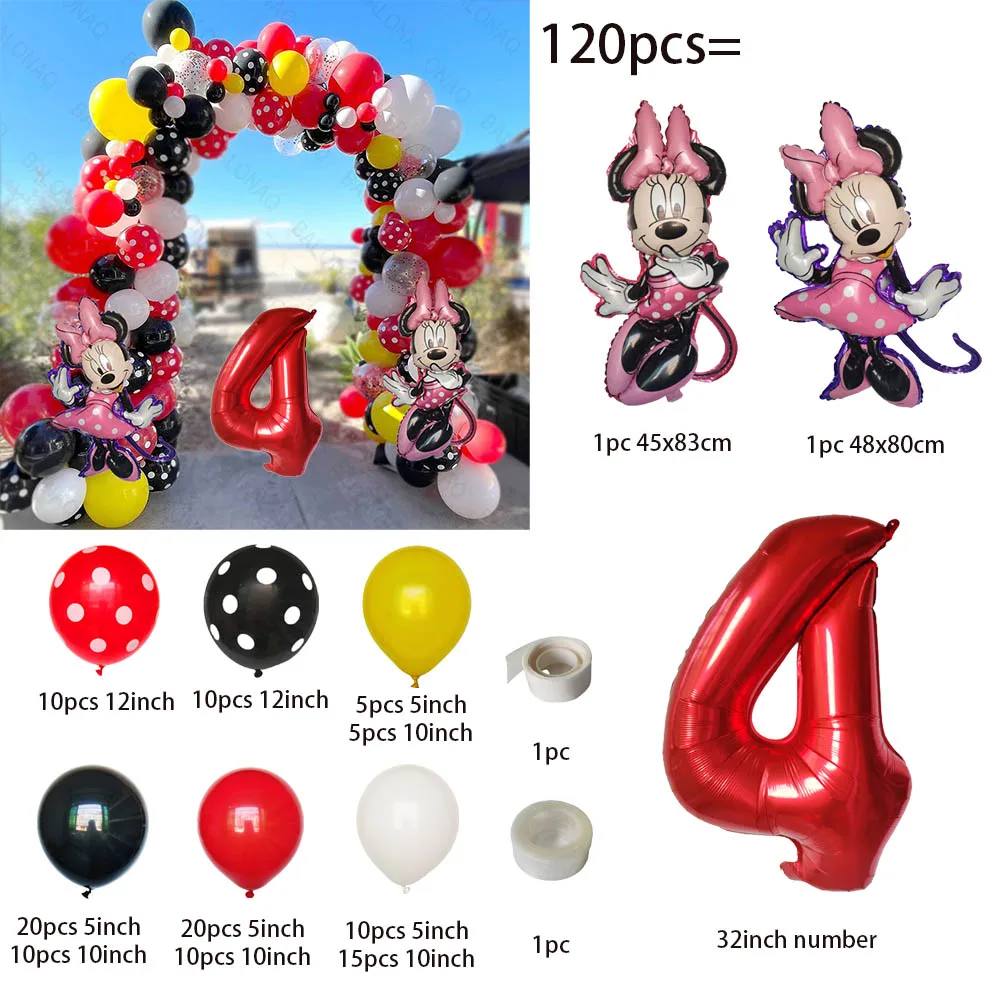 1Set Disney Cartoon Mickey Mouse Minnie Head Baby Pink Number 1-9th Birthday Foil Balloons Arch Garland Kit Bow Gift Globos