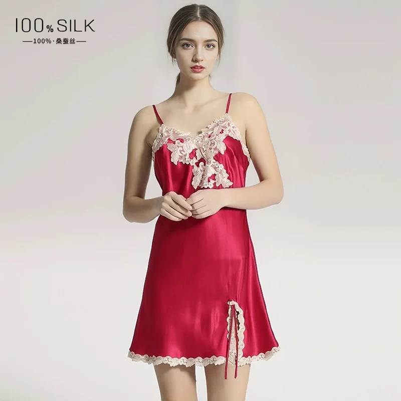 2025 Summer New Style Women's Silk Nightdress - High-end 100% Mulberry Silk, Slit Backless Sexy Style Camisole Short Dress