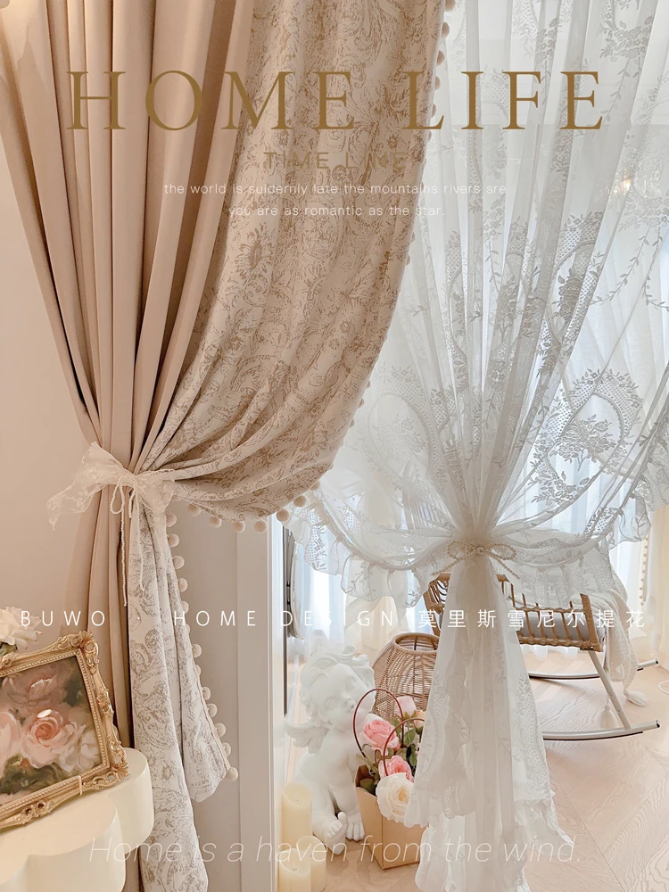 

Custom Size French Romantic Retro Lace Luxury Curtains for Living Room Bedroom Blackout Fairy Ruffles Custom White Tulle