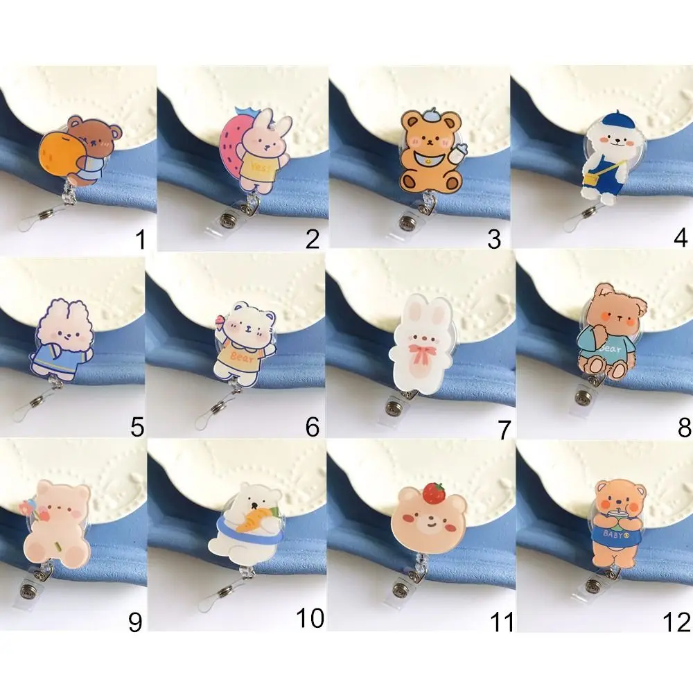 Cute Cartoon Bear Clip para Enfermeira, Doutor Reel, Candy Color, Urso, Acrílico, Cartão de Peito de Estudante, Uso Hospitalar, Escritório, Material Escolar