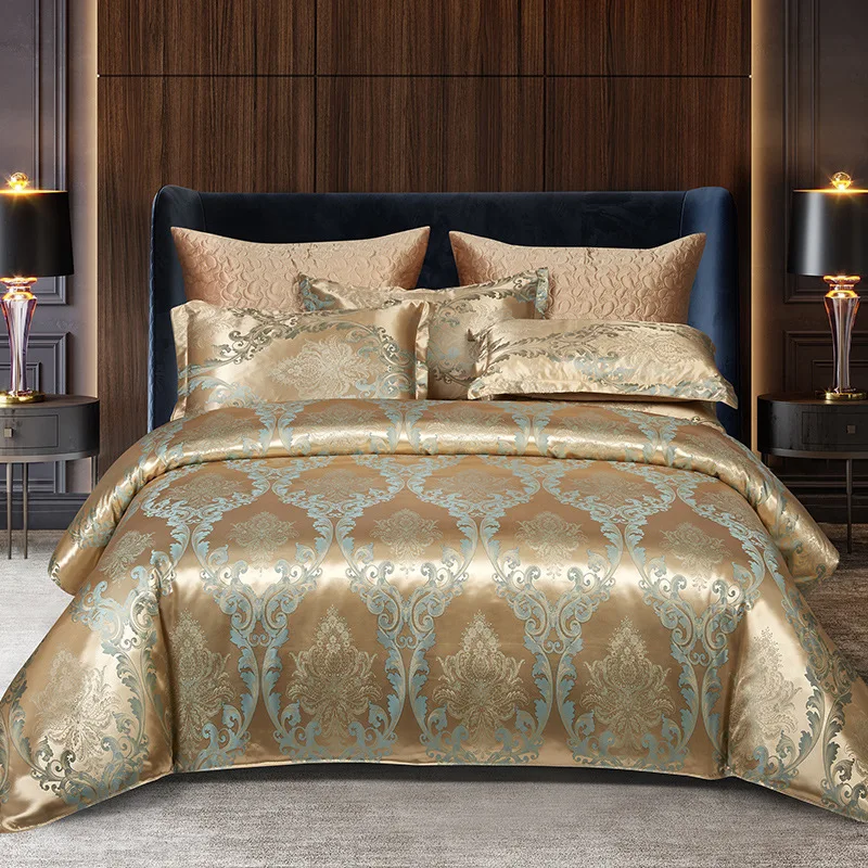 

Light Luxury European Jacquard Weave Cover Bedding Set for Double Bed Quilt Cover Pillowcases Bedspreads King Size Bed Comforter