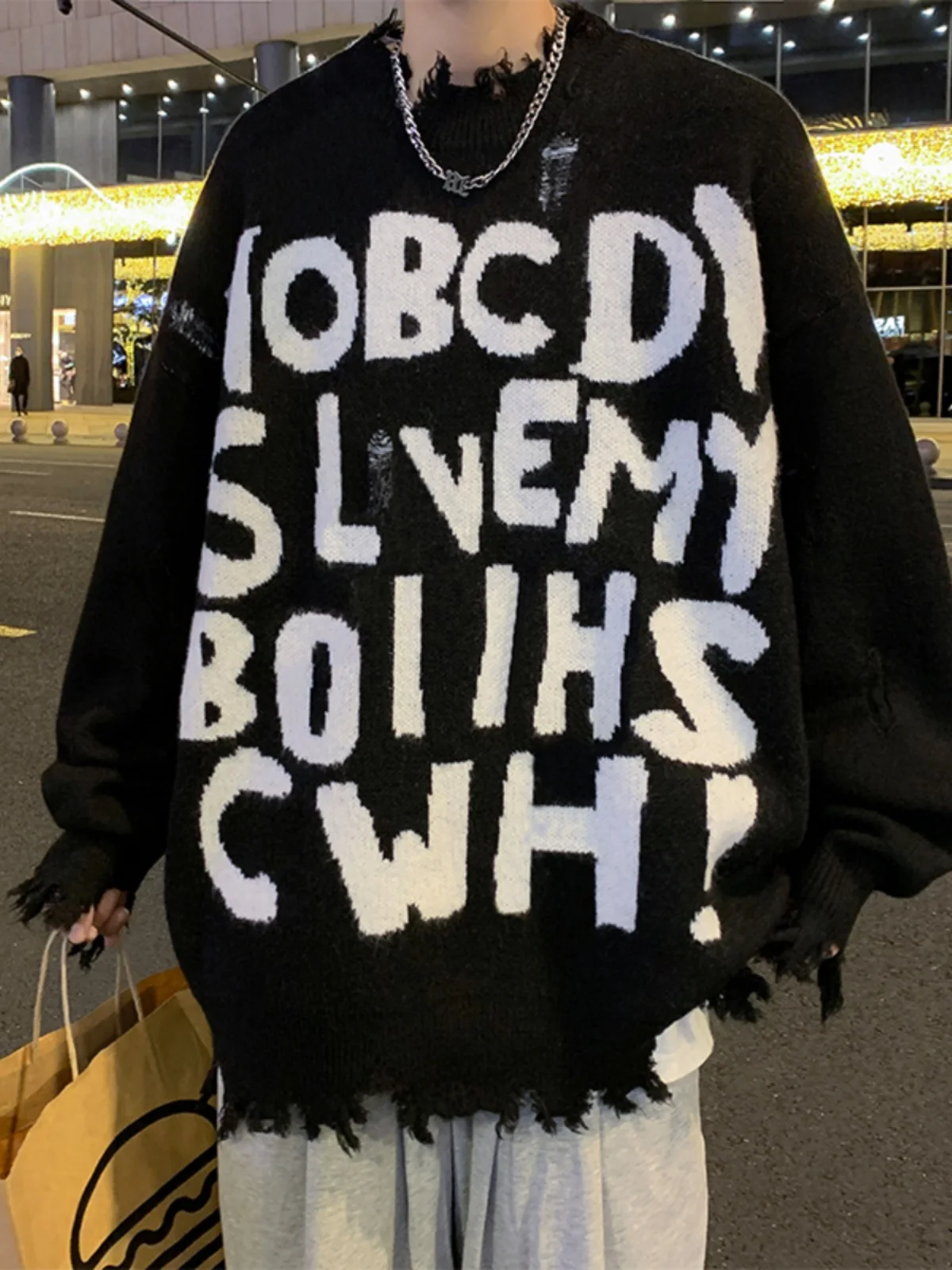 

Autumn Winter Large Size 3L Hong Kong Sle Men's Sweater Casual Trendy Student Knitwear Loose Fit Youthful Energy