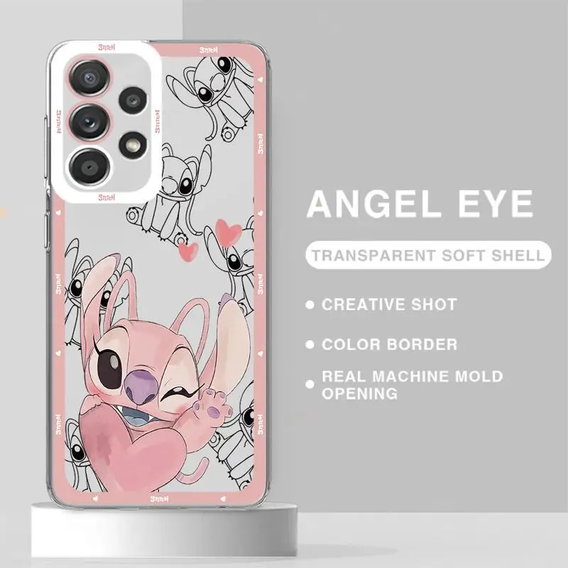 Disny Stitch Angel Cool Blue phone cases for Samsung A55 A25 A22 A15 A34 A14 A71 A52 A50 A12 A13 A32 A31 A73 Clear fundas cover