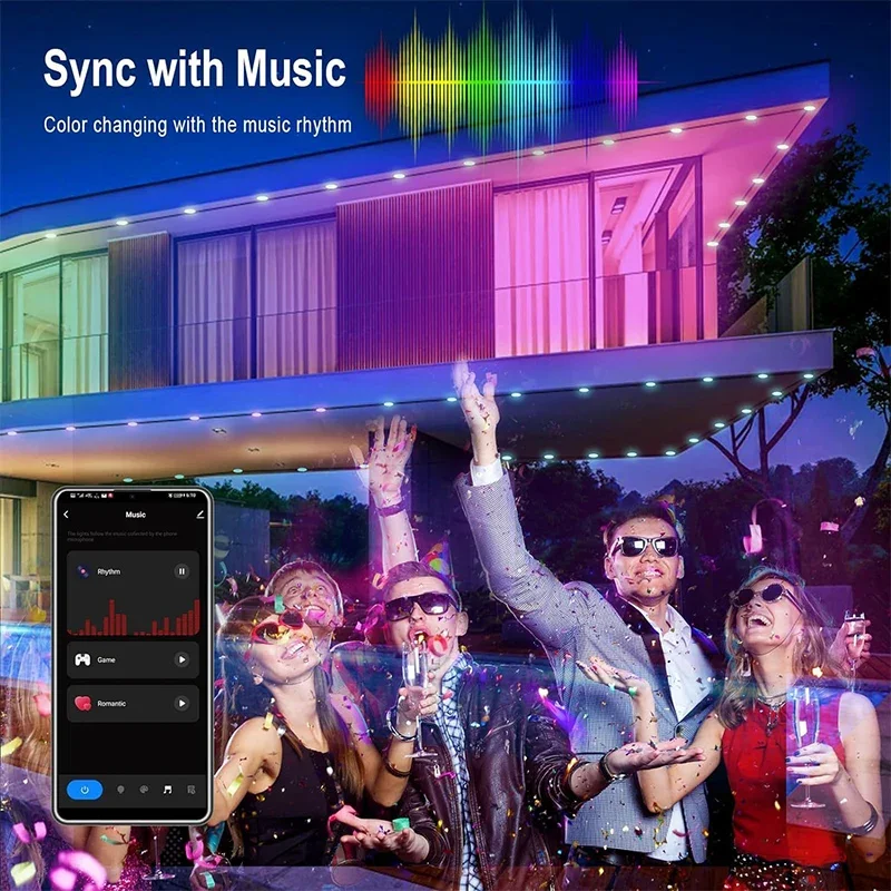 Permanente Außenleuchten RGBIC Smart Eaves LED-Licht Bluetooth DIY wasserdichte Musik Sync Timer Saiten für Party Urlaub Dekor