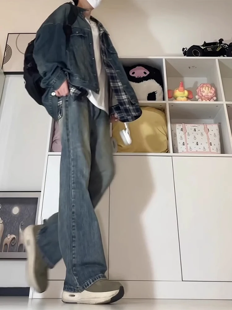 

Cleanfit Men's Bell Bot Jeans Teenage Faion High Waist Denim Pants American Retro Vibe Knife Straight Leg Trousers