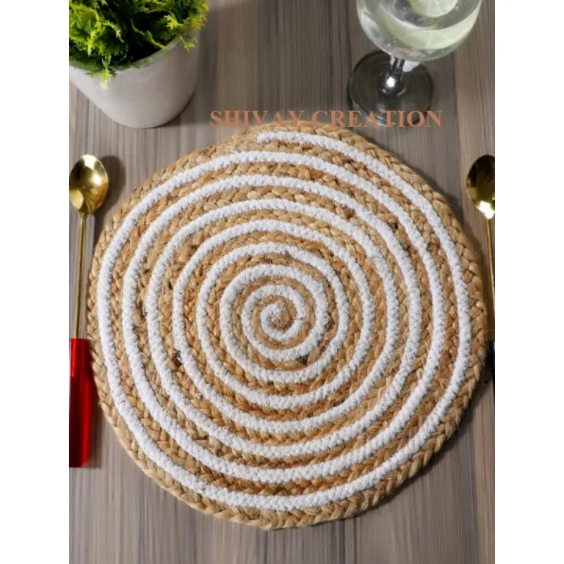 2pcs Table Mat 100% Jute Cotton Round Coaster Braided Dining Tableware Placement